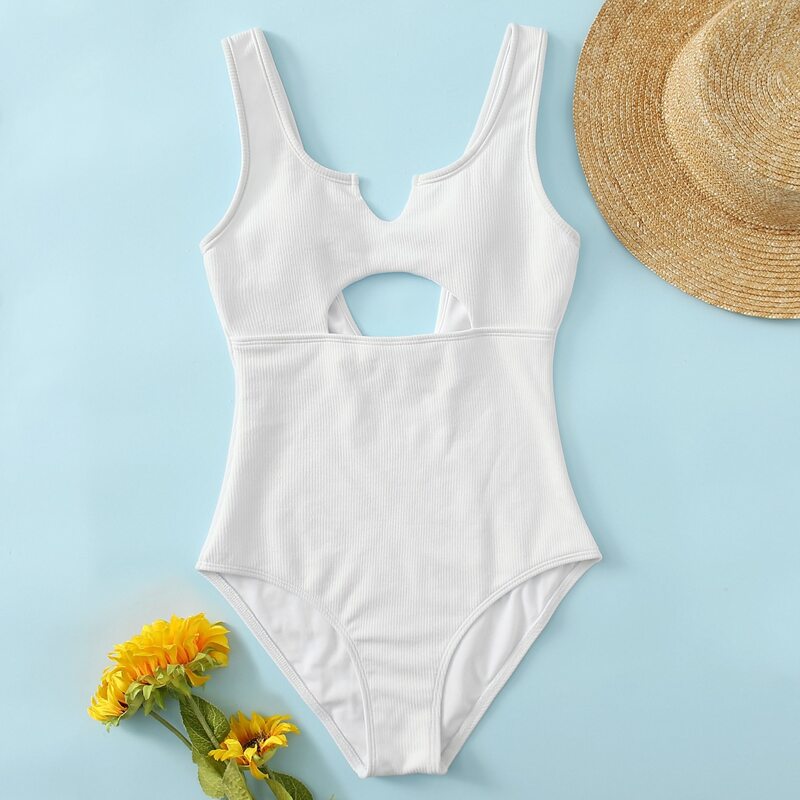 

Ribbed Cut-out One Piece Swimsuit, White