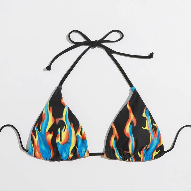 

Fire Print Triangle Halter Bikini Top, Multicolor