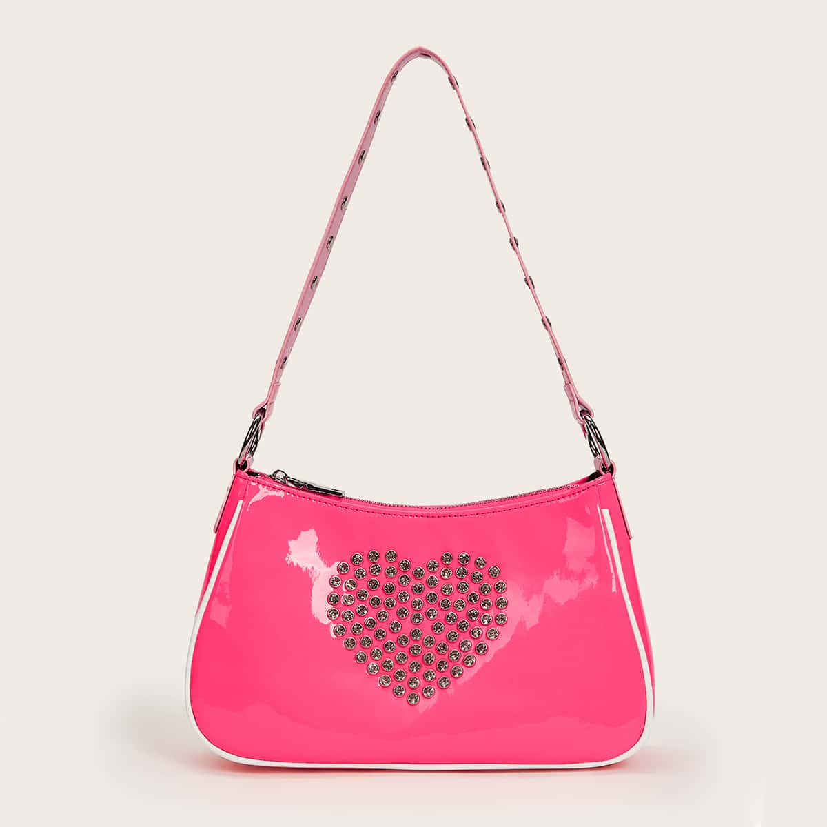 

Rhinestone Decor Baguette Bag, Hot pink