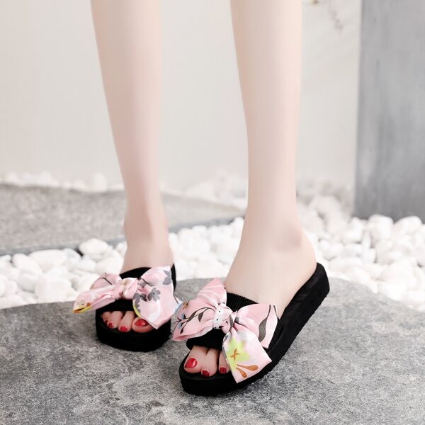 

Girls Bow Decor Slippers, Pink