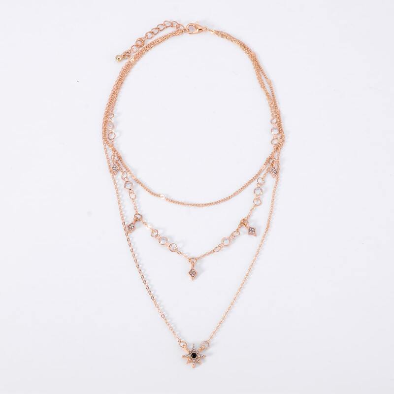 

Rhinestone Decor Star Layered Necklace, Gold