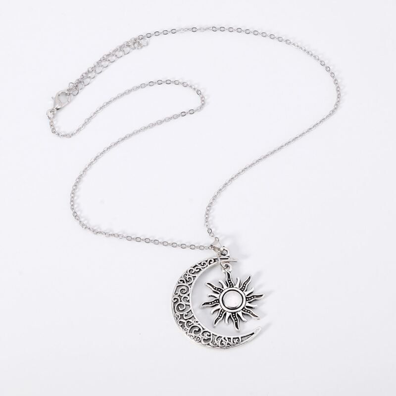 Star & Moon Pendant Necklace, Silver