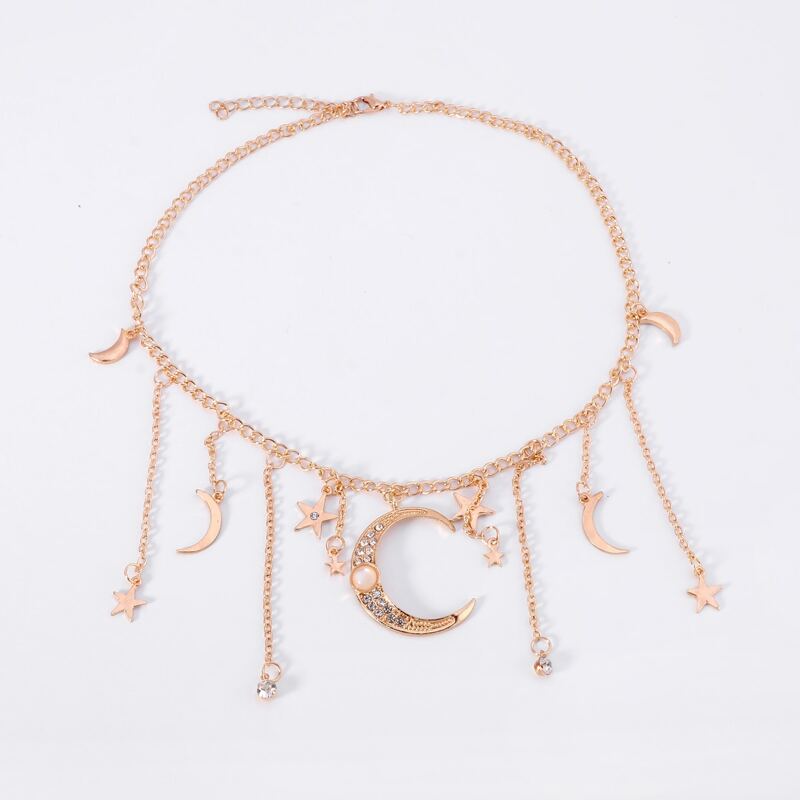 

Star & Moon Tassel Chain Necklace, Gold