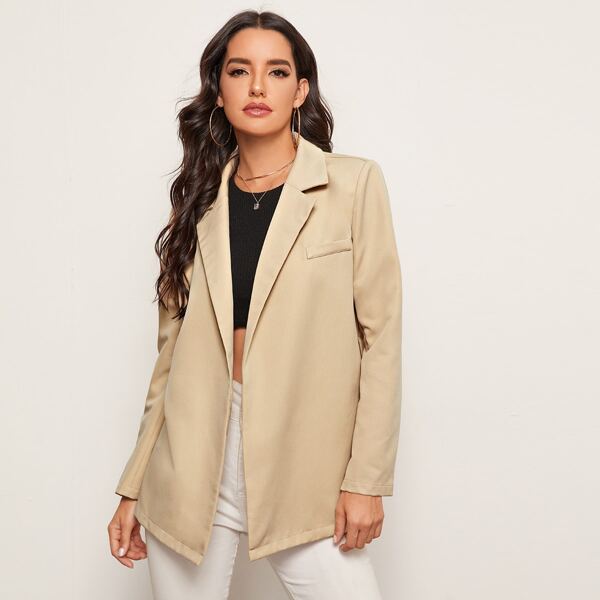 

Lapel Neck Self Belt Blazer, Apricot