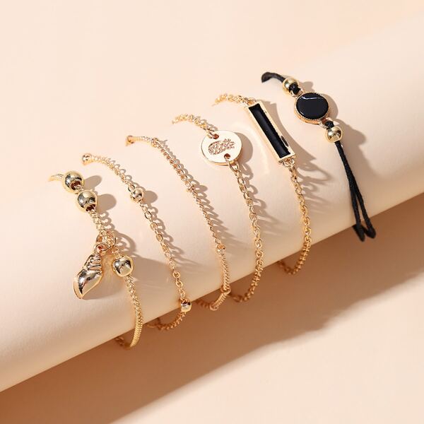 

6pcs Round Decor Bracelet, Gold