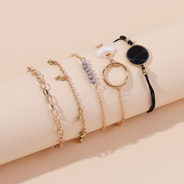 

5pcs Round Decor Bracelet, Gold