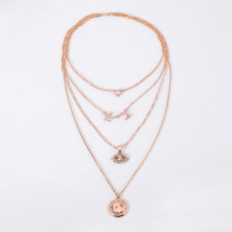 

Moon & Eye Design Layered Necklace, Gold