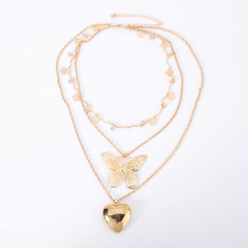 

Butterfly & Heart Pendant Layered Necklace, Gold