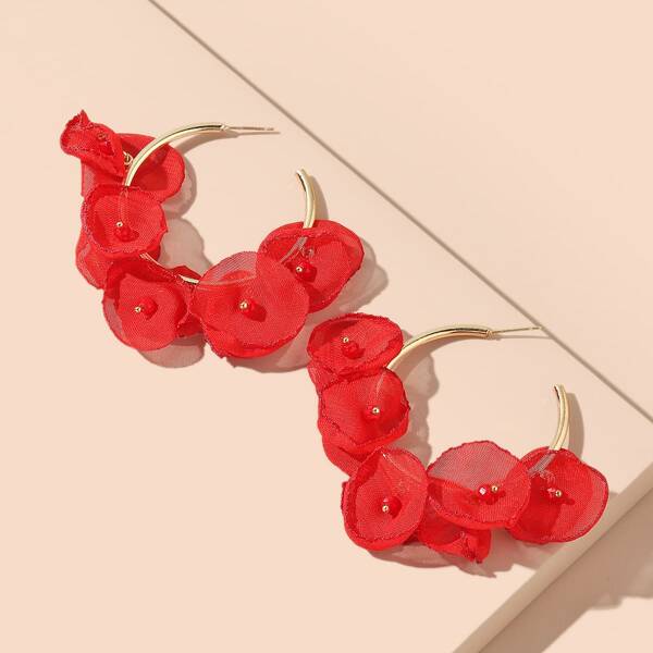 

Fabric Flower Decor Earrings, Gold