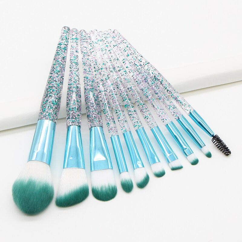 

10pcs Glitter Makeup Brush Set, Blue