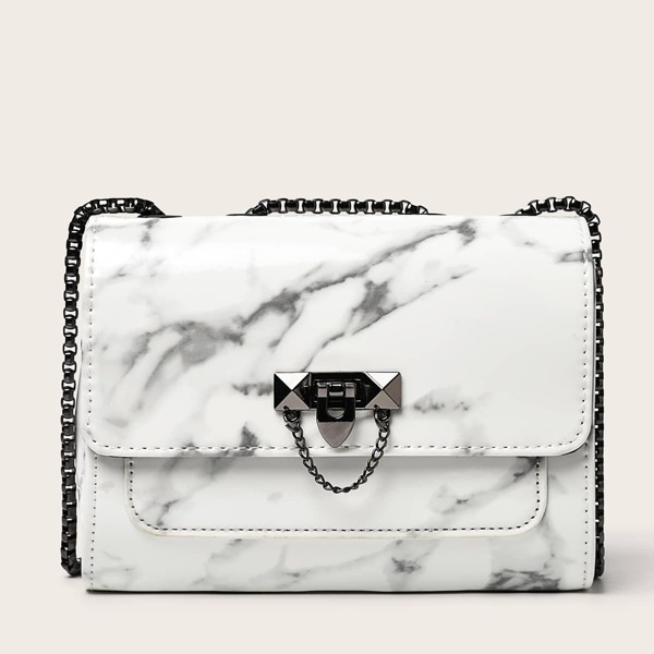 

Marble Pattern Crossbody Bag, White