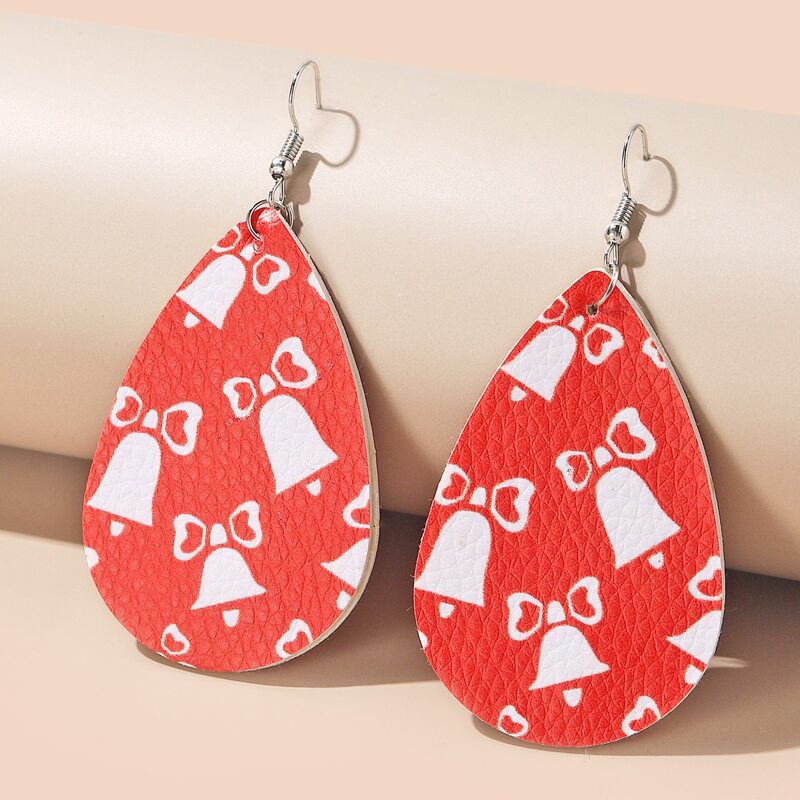 

Christmas Bell Pattern Water Drop Earrings, Red