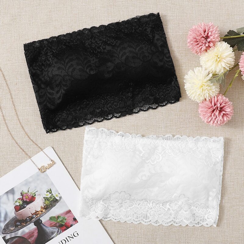 

2pack Floral Lace Bandeau Set, Black and white