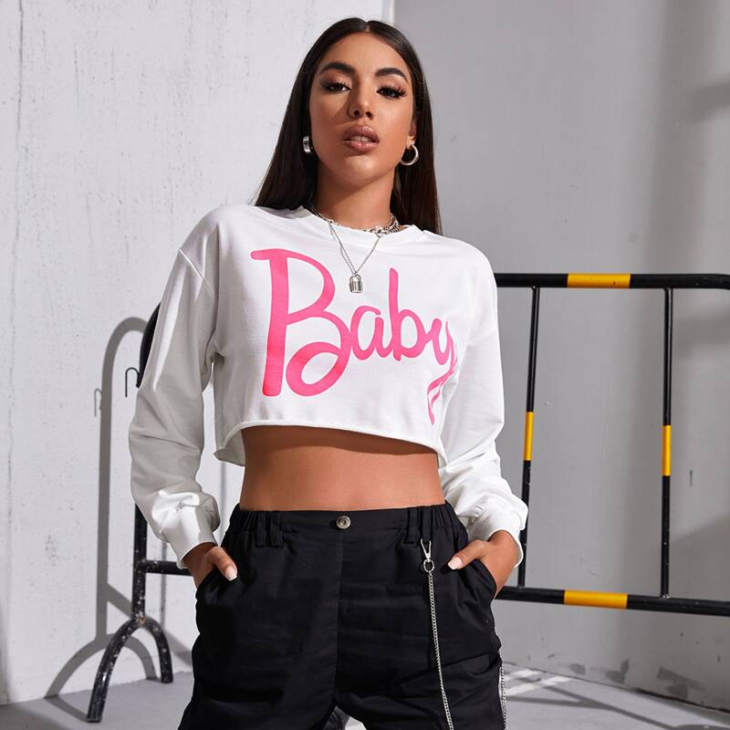 

Letter Graphic Crop Sweatshirt, White