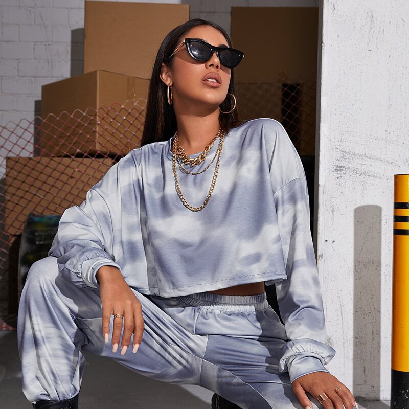 

Drop Shoulder Tie Dye Crop Sweatshirt, Multicolor