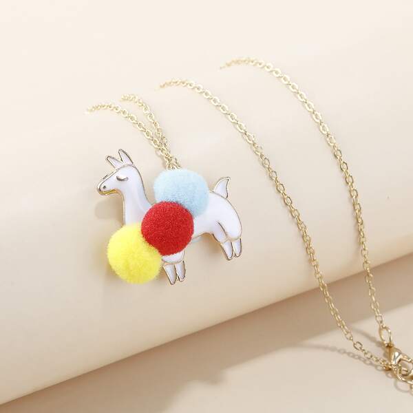 

Girls Alpaca Charm Necklace, Red and white