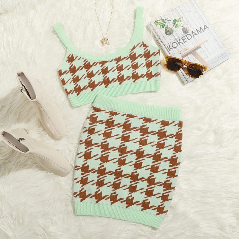 

Houndstooth Knit Skirt, Multicolor