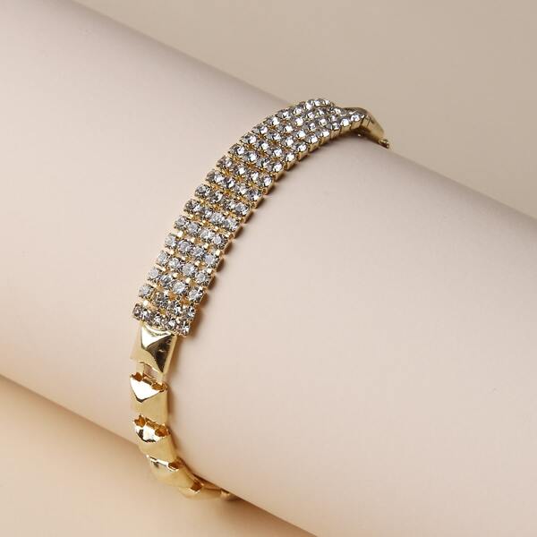 

Rhinestone Geo Decor Bracelet, Gold