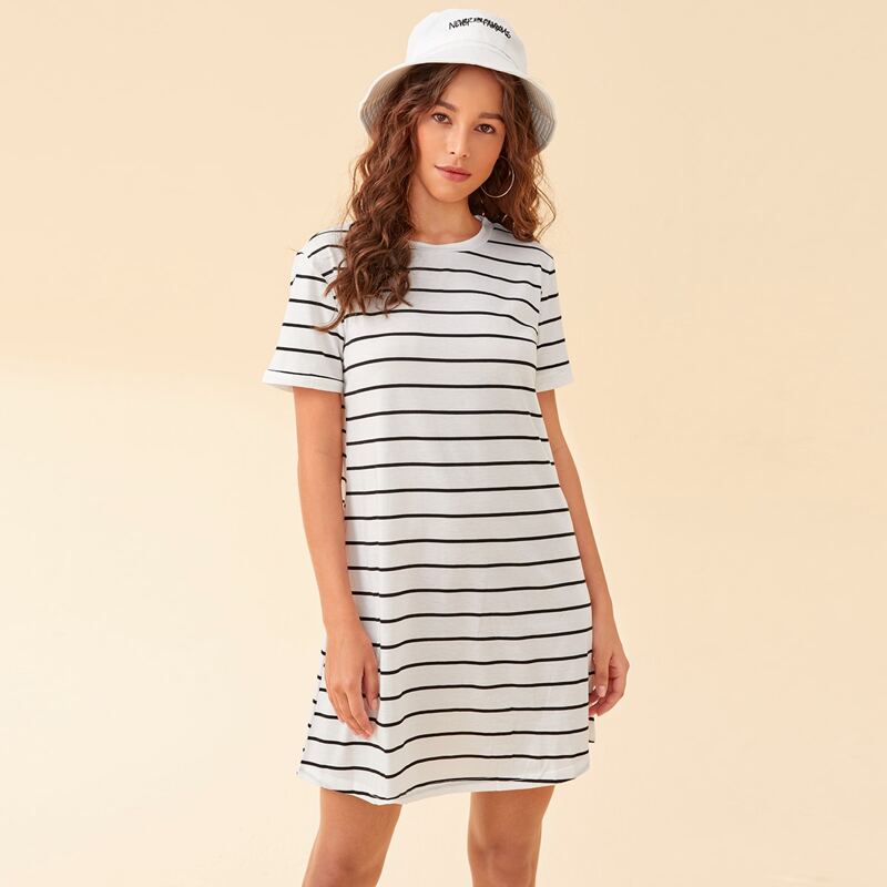 

Stripe Short Sleeve Tee Dress, White