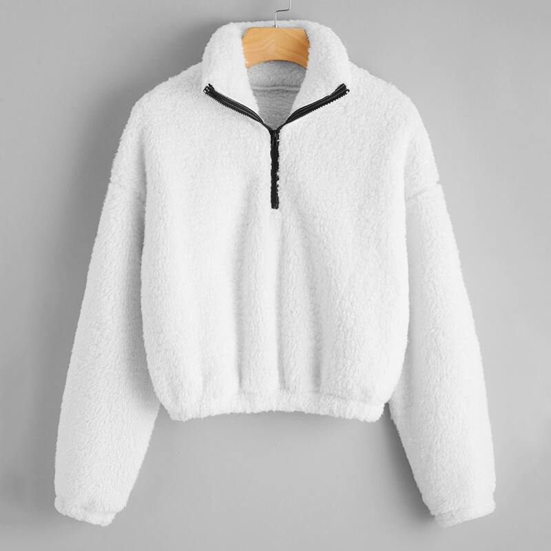 

Half Zipper Teddy Sweatshirt, White