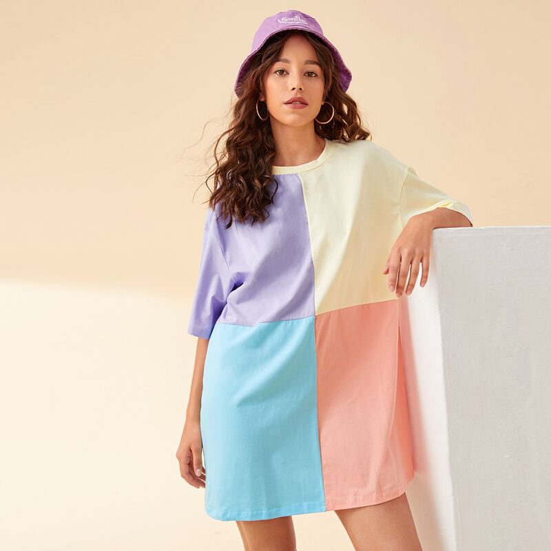

Drop Shoulder Colorblock Tee Dress, Multicolor