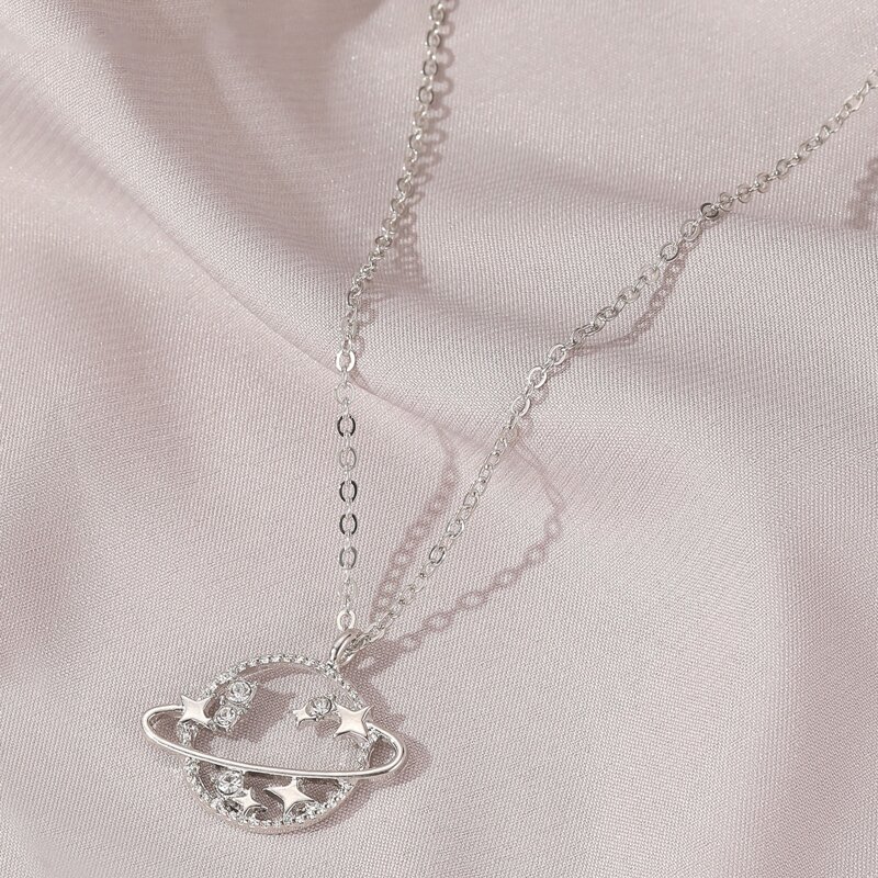 

Rhinestone Decor Planet Chain Necklace, Silver