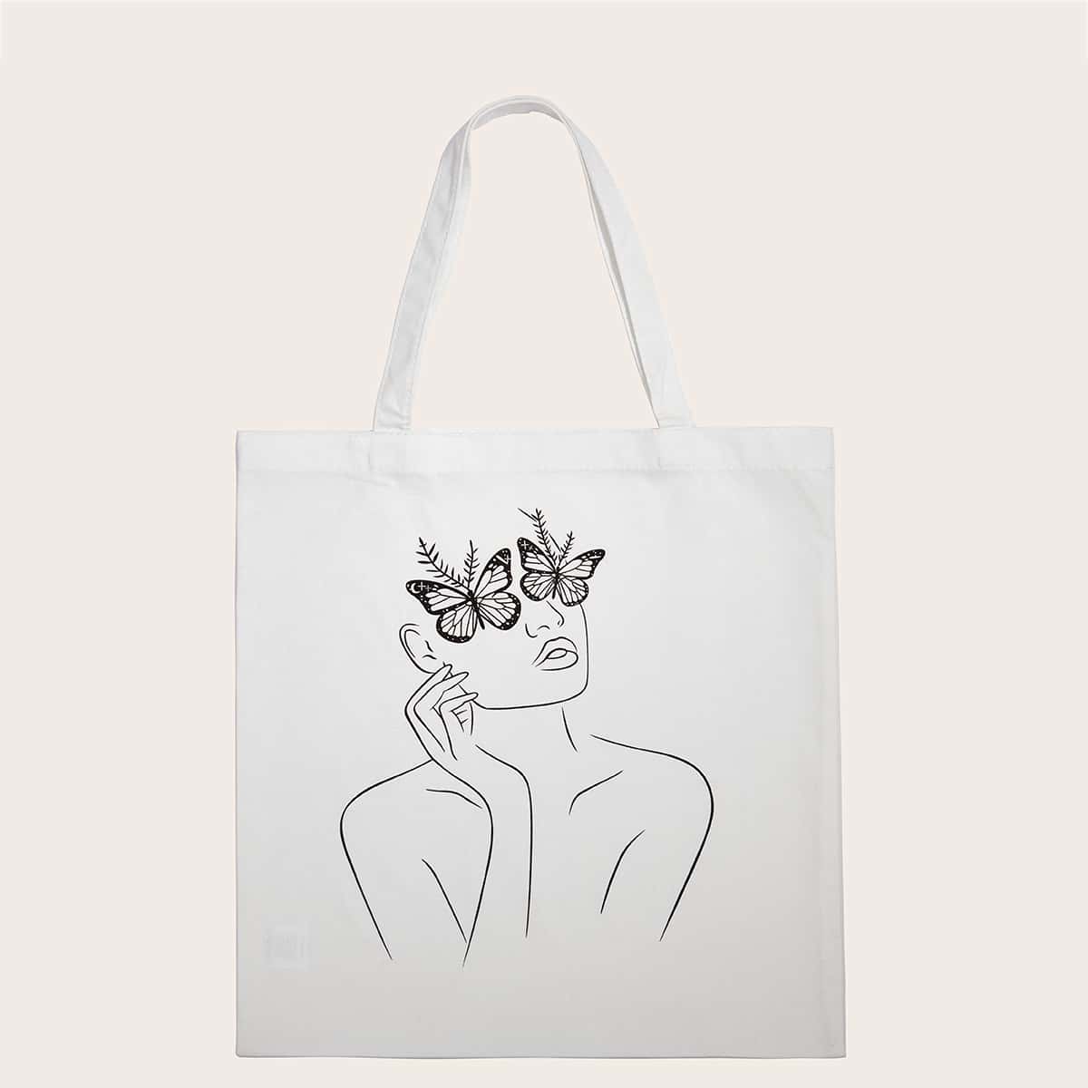 

Figure Graphic Tote Bag, White