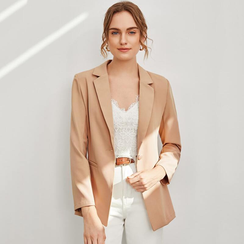 

Notched Collar Single Buttoned Blazer, Apricot
