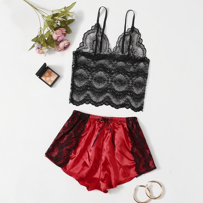 

Floral Lace Bralette & Satin Shorts, Multicolor