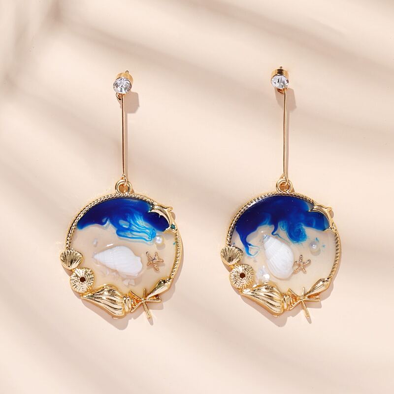 

Shell Decor Round Drop Earrings, Blue