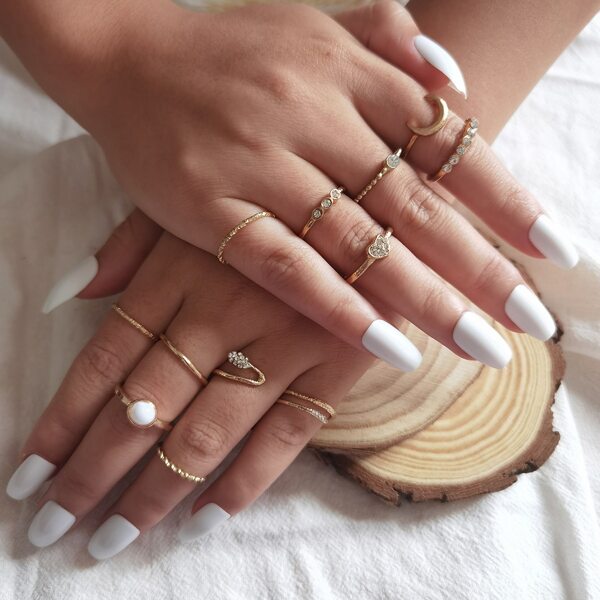 

11pcs Moon Decor Ring, Gold