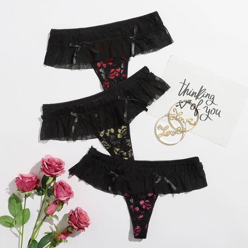 

3pack Floral Lace Thong Set, Multicolor