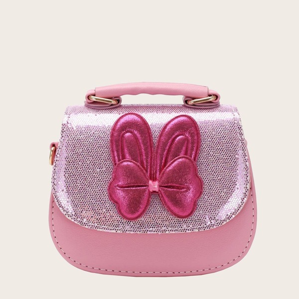 

Girls Bow Decor Glitter Satchel Bag, Pink