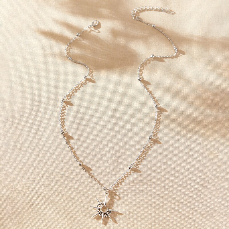 

Star Decor Beaded Chain Necklace, Silver