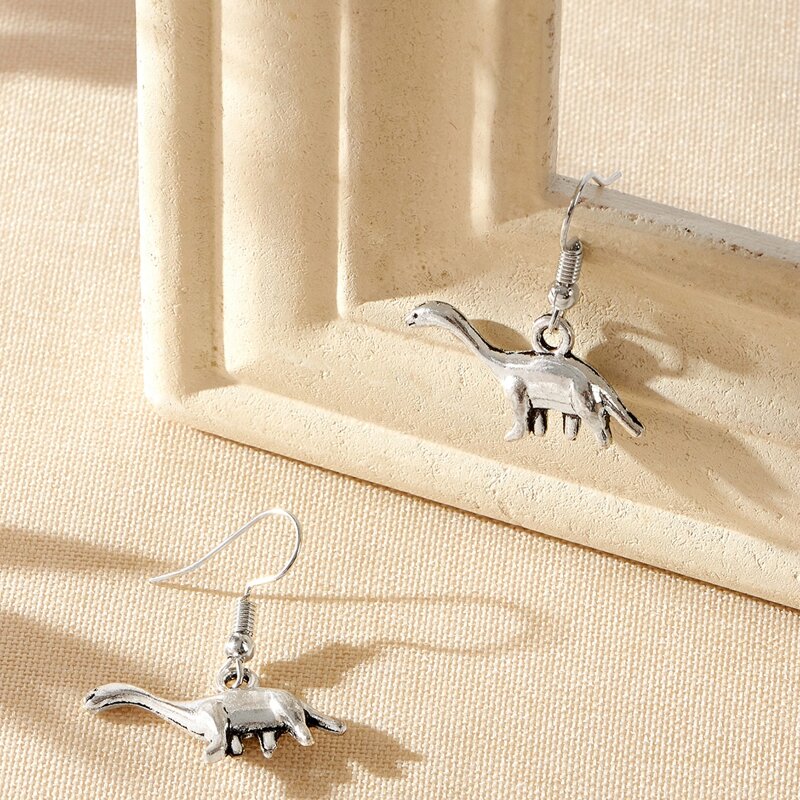 

Dinosaur Design Drop Earrings, Silver