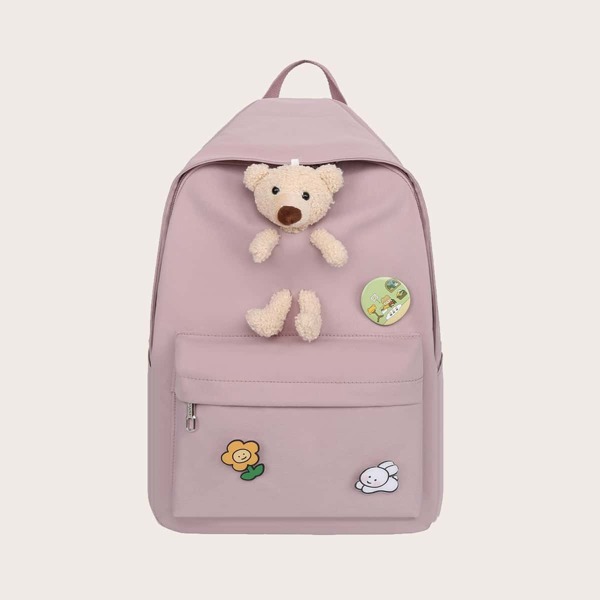 

Girls Pocket Front Cartoon Graphic Backpack, Pink
