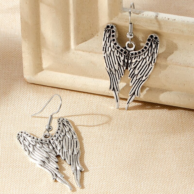 

Wing Design Drop Earrings, Silver