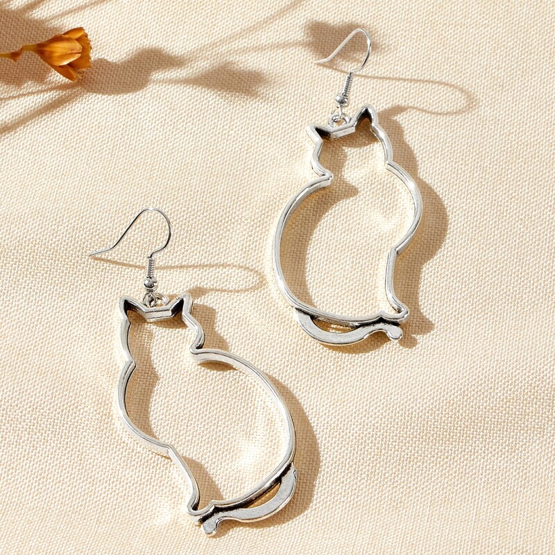 

Hollow Out Cat Drop Earrings, Silver