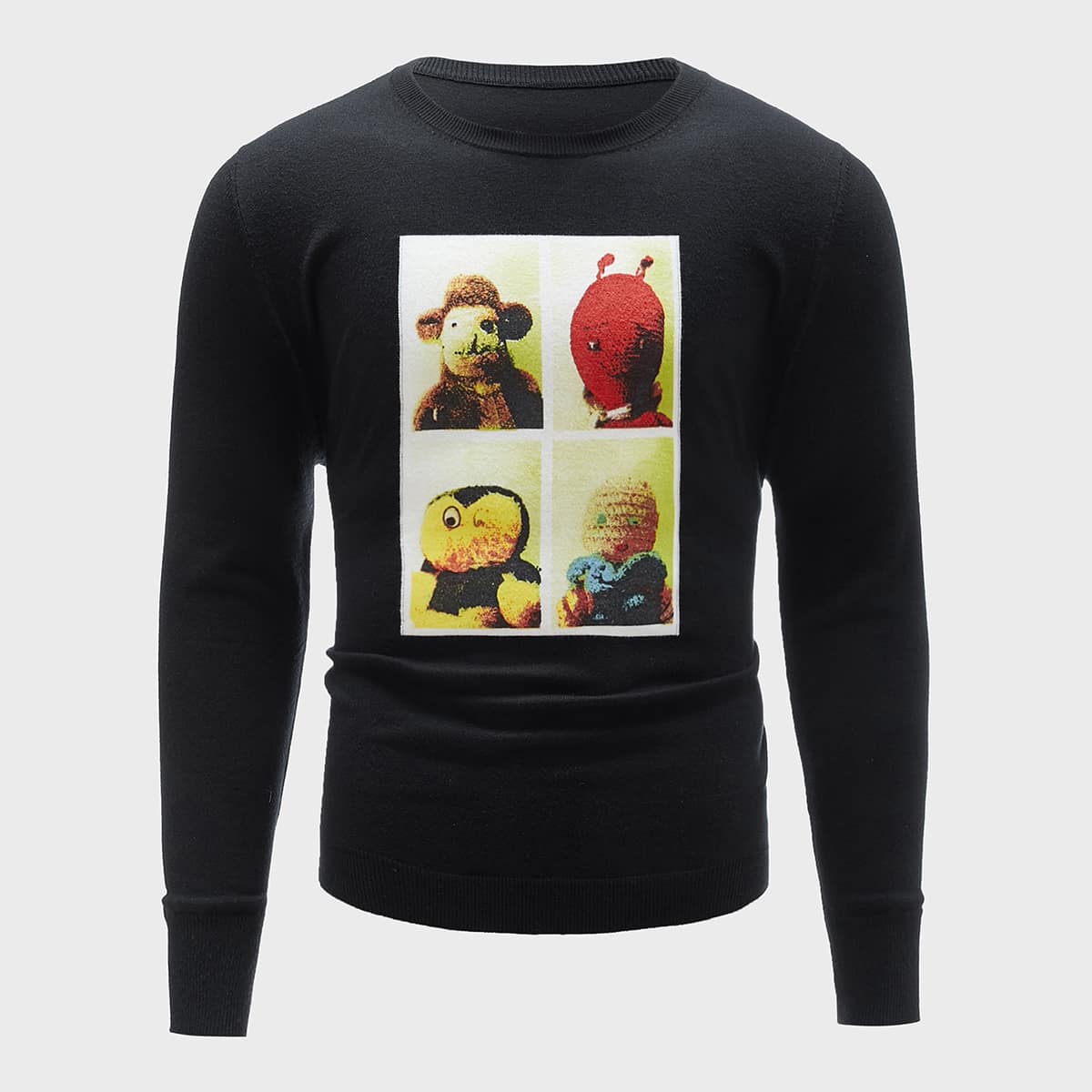 

Guys Cartoon Graphic Sweater, Black