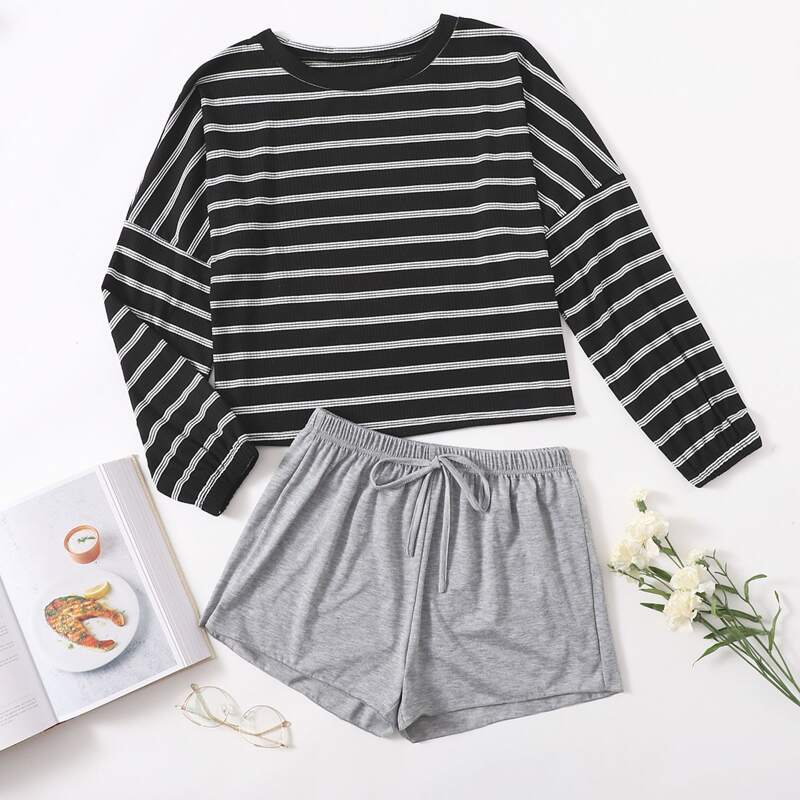 

Stripe Tee & Shorts Lounge Set, Multicolor
