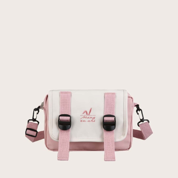 

Girls Letter Embroidered Two Tone Crossbody Bag, Pink
