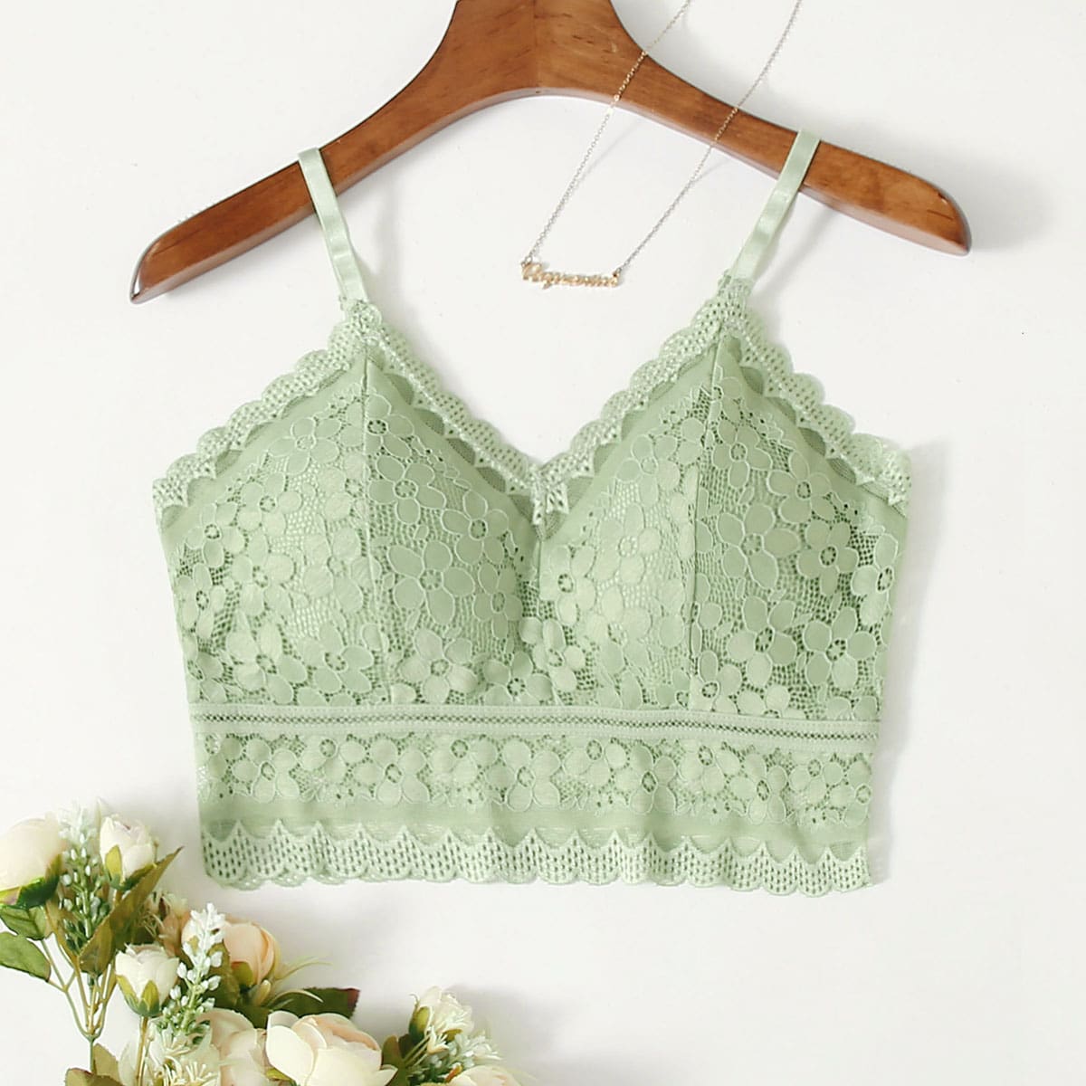 

Floral Lace Bralette, Green pastel