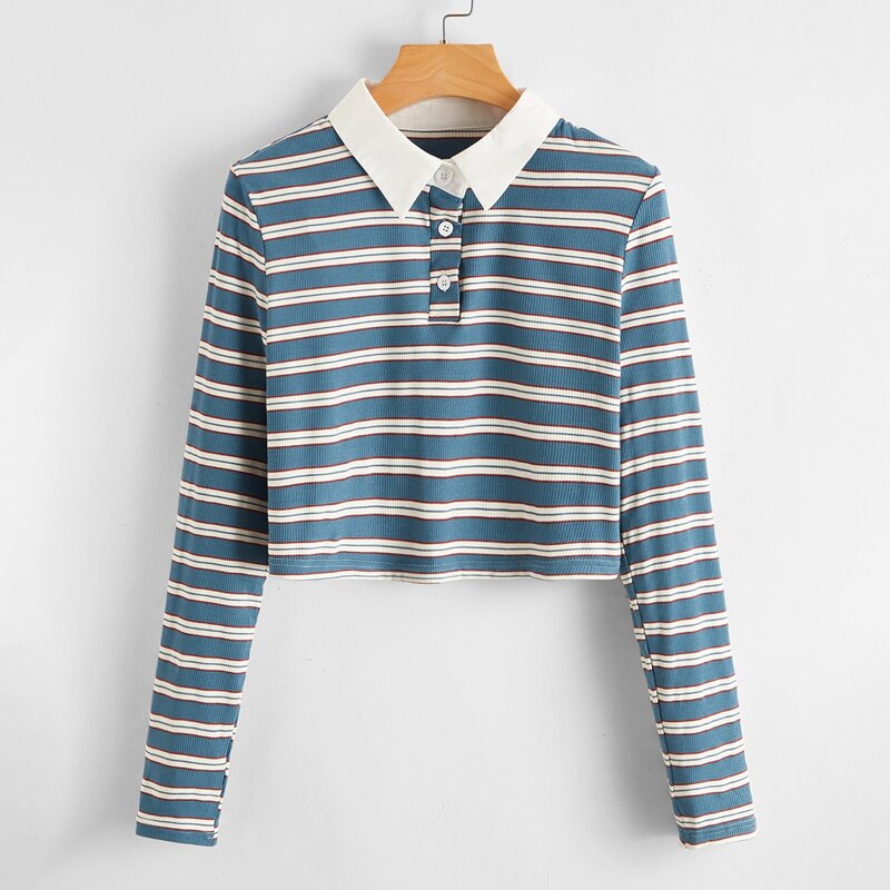 

Striped Crop Polo Tee, Multicolor