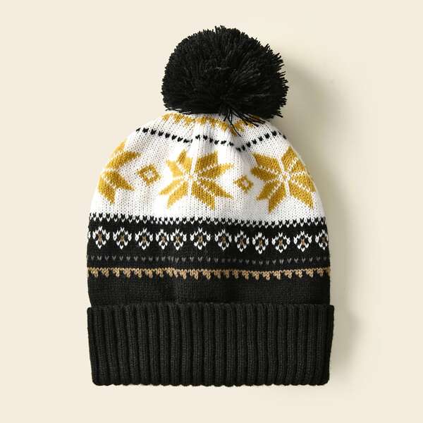 

Geometric Pom Pom Beanie, Multicolor