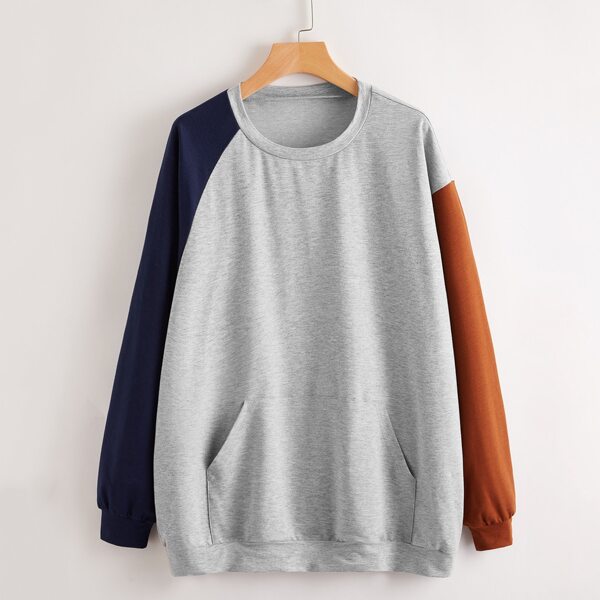 

Color Block Kangaroo Pocket Sweatshirt, Light grey