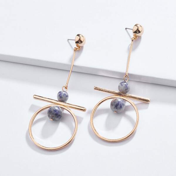 

Bead Decor Round Drop Earrings, Gold