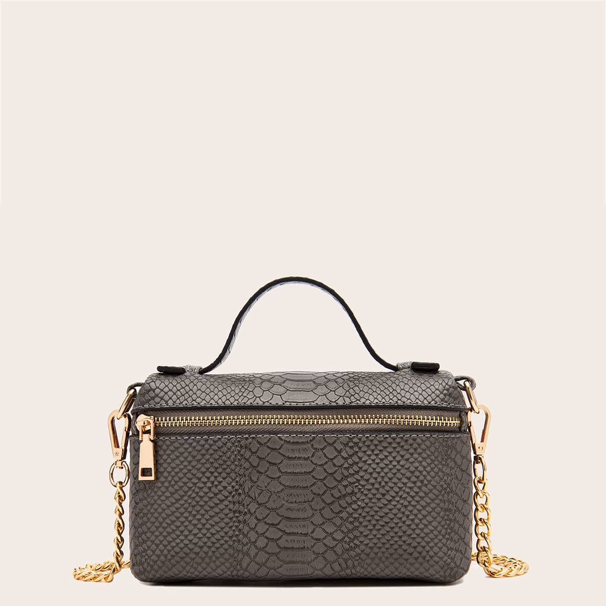 

Snakeskin Embossed Satchel Bag, Grey