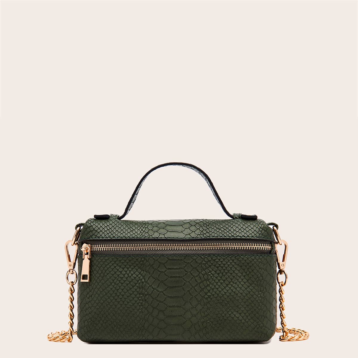 

Snakeskin Embossed Satchel Bag, Green
