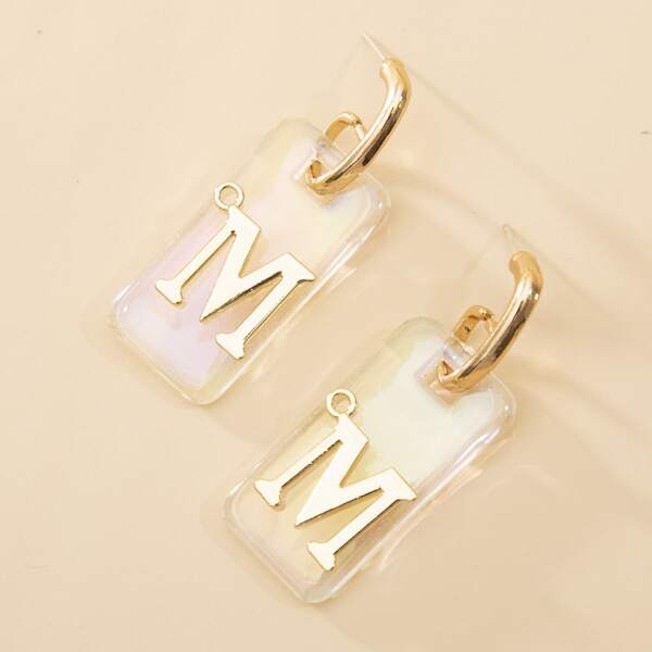 

Letter Decor Geometric Drop Earrings, Gold