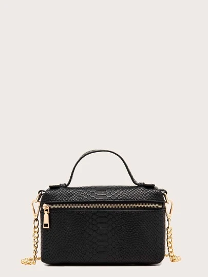 Snakeskin Embossed Satchel Bag